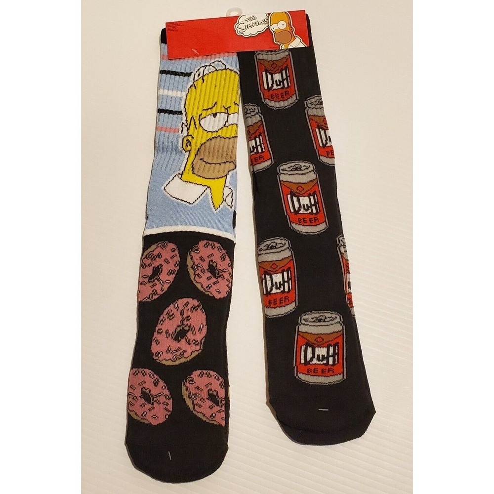 NWT Homer Simpson Duff Beer Donuts The Simpsons TV Show 2pk Socks Fox Cartoon